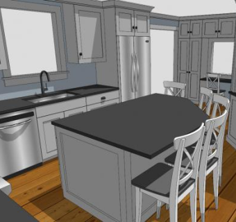 简欧风格小型厨房装修SU模型下载_sketchup草图大师SKP模型