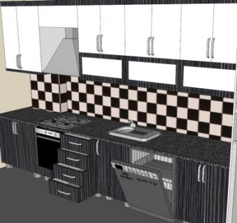 现代简约板式厨房SU模型下载_sketchup草图大师SKP模型