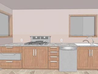 现代化一字型厨房装修SU模型下载_sketchup草图大师SKP模型