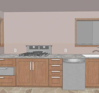 现代化一字型厨房装修SU模型下载_sketchup草图大师SKP模型