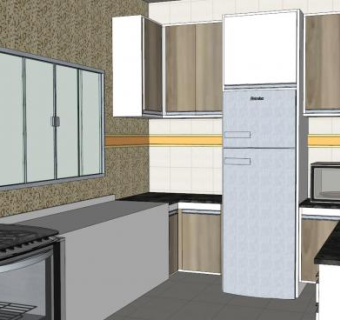 现代U型厨房吧台装修SU模型下载_sketchup草图大师SKP模型