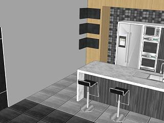 现代城市公寓室内厨房装修SU模型下载_sketchup草图大师SKP模型