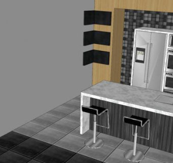 现代城市公寓室内厨房装修SU模型下载_sketchup草图大师SKP模型