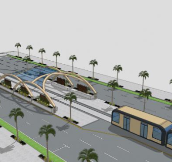 棕榈街车站道和车道SU模型下载_sketchup草图大师SKP模型