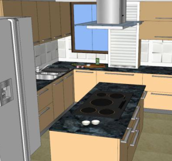 现代板式岛型厨房SU模型下载_sketchup草图大师SKP模型