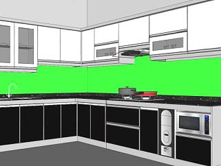 现代L型厨房室内橱柜SU模型下载_sketchup草图大师SKP模型