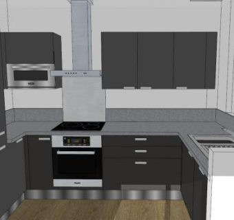 现代U型室内规划厨房SU模型下载_sketchup草图大师SKP模型