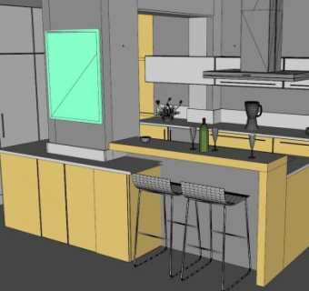 现代力士白厨房SU模型下载_sketchup草图大师SKP模型