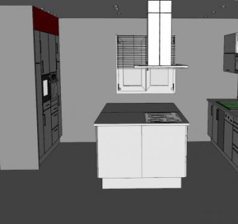 现代厨房岛型白色橱柜SU模型下载_sketchup草图大师SKP模型