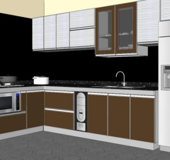 现代风格L型橱柜厨房SU模型下载_sketchup草图大师SKP模型