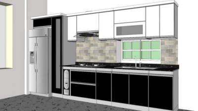 一字型厨房室内装修SU模型下载_sketchup草图大师SKP模型