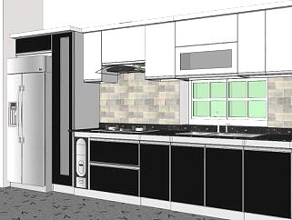 一字型厨房室内装修SU模型下载_sketchup草图大师SKP模型