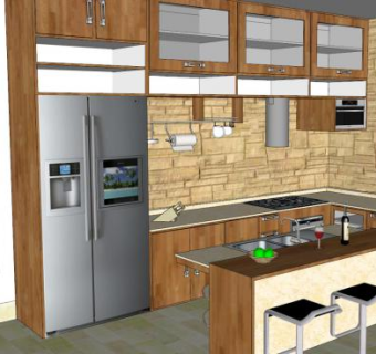 现代岛型室内厨房装修SU模型下载_sketchup草图大师SKP模型