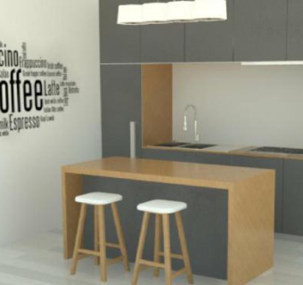 现代板式岛型室内厨房SU模型下载_sketchup草图大师SKP模型