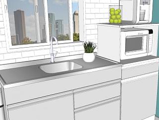 现代公寓<em>小厨房</em>SU模型下载_sketchup草图大师SKP模型