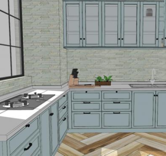 现代内阁橱柜厨房SU模型下载_sketchup草图大师SKP模型