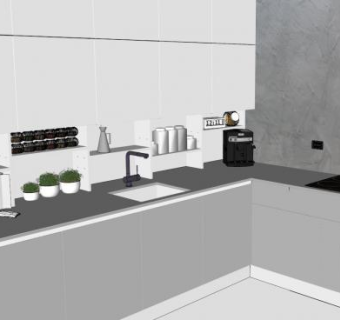 现代转角简约厨房橱柜SU模型下载_sketchup草图大师SKP模型