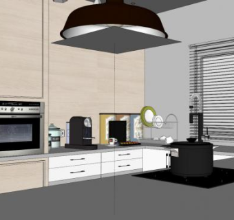 简约U型厨房橱柜SU模型下载_sketchup草图大师SKP模型