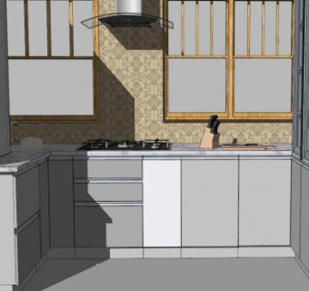 现代组合式厨房装修SU模型下载_sketchup草图大师SKP模型