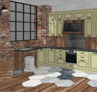 复古工业厨房装修SU模型下载_sketchup草图大师SKP模型