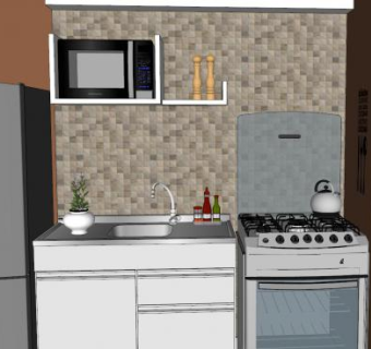 现代厨房洗衣组合装修SU模型下载_sketchup草图大师SKP模型