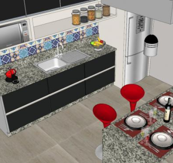 现代工业大型厨房SU模型下载_sketchup草图大师SKP模型