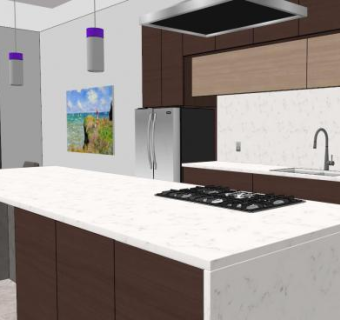 现代装修岛型室内厨房SU模型下载_sketchup草图大师SKP模型