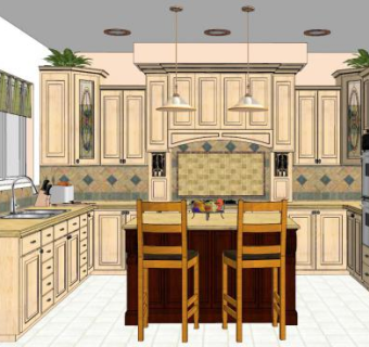 欧式室内U型厨房SU模型下载_sketchup草图大师SKP模型