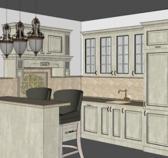 简欧室内厨房家具SU模型下载_sketchup草图大师SKP模型