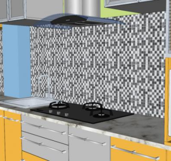 现代平行厨房装修SU模型下载_sketchup草图大师SKP模型