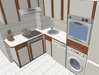 现代L型厨房洗衣机SU模型下载_sketchup草图大师SKP模型