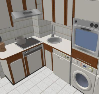 现代L型厨房洗衣机SU模型下载_sketchup草图大师SKP模型