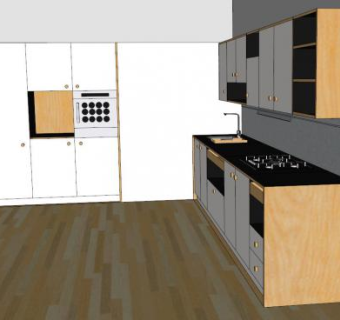 现代白色L型厨房装修SU模型下载_sketchup草图大师SKP模型