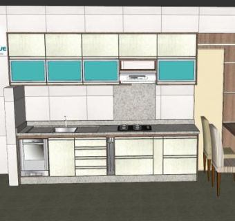 开放式餐桌大厨房SU模型下载_sketchup草图大师SKP模型