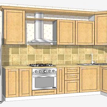 板式L型室内厨房SU模型下载_sketchup草图大师SKP模型