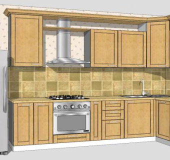 板式L型室内厨房SU模型下载_sketchup草图大师SKP模型