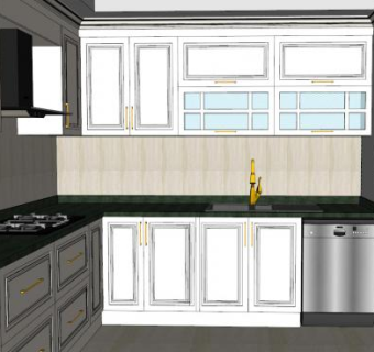 经典风格厨房家具装修SU模型下载_sketchup草图大师SKP模型