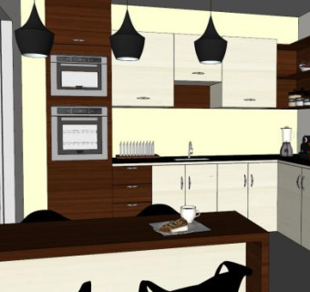 现代岛型计划厨房SU模型下载_sketchup草图大师SKP模型