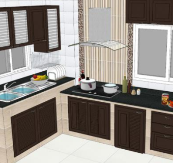 现代L型厨房家具装修SU模型下载_sketchup草图大师SKP模型