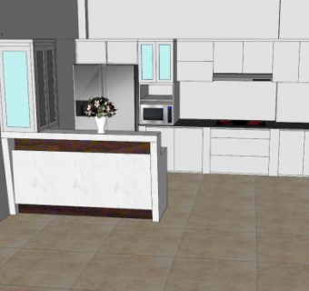 现代开放式厨房橱柜SU模型下载_sketchup草图大师SKP模型