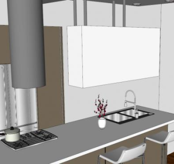 现代餐桌岛型厨房SU模型下载_sketchup草图大师SKP模型