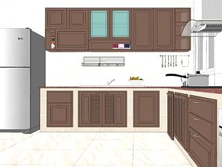 开放式L型厨房家具SU模型下载_sketchup草图大师SKP模型
