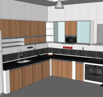 现代家具U型厨房SU模型下载_sketchup草图大师SKP模型