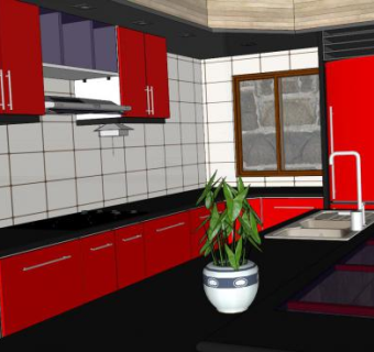 现代化L型吧台厨房SU模型下载_sketchup草图大师SKP模型