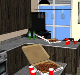 家庭娱乐室厨房装修SU模型下载_sketchup草图大师SKP模型