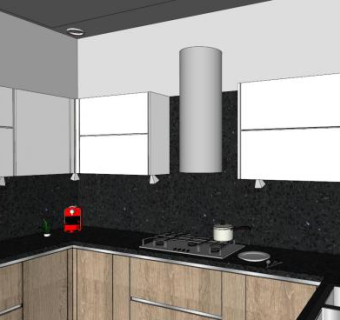 现代整体式厨房装修SU模型下载_sketchup草图大师SKP模型