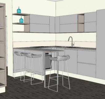 现代实木橱柜厨房SU模型下载_sketchup草图大师SKP模型