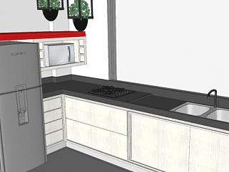 现代化L型室内厨房SU模型下载_sketchup草图大师SKP模型