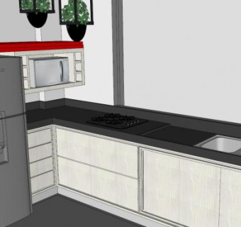 现代化L型室内厨房SU模型下载_sketchup草图大师SKP模型