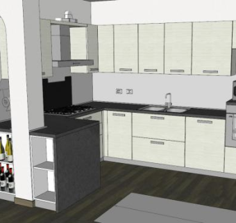 现代走廊厨房装修SU模型下载_sketchup草图大师SKP模型